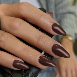 Brown Glazed Donut Press on Nails Almond, Light Brown Chrome Nails Press ons for Women, Thick Aurora Glue on Nails Medium Length, Reflective Mirror Shinny Acrylic Nails Light Weight & Fit Perfectly