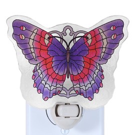 Butterfly Night Light Plug into Wall – Made with Real Glass, Stained Glass Styled Nightlight for Hallway, Nursery, Bedroom, Bathroom, Kitchen, Stairway – Nature Inspired Home Decor (Purple Pink)