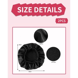 KGDUYC Pack of 2 Satin Bonnet Night Sleep Cap Headgear Sleep Hat Adjustable Soft Hat Sleep Cap Silk with Elastic Band for Women and Girls - Black, black