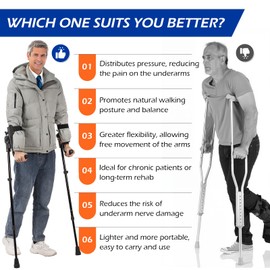 Dyna-Living Forearm Crutches for Adults - 3 Adjustable Angles Folding Forearm Crutches, Lightweight Aluminum Crutches with Adjustable Elbow Elastic Band, Perfect for Post-Surgery & Long Term Use