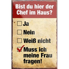 schilderkreis24 Funny Saying "Bist du der Chef Haus? Frau Fragen" Magnet Decorative Fridge Magnet Humour Funny Gift Idea Birthday Christmas Men Women 9 x 6 cm