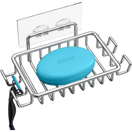 Nieifi Bar Soap Holder for Shower Wall with 4 Hooks, Adhesive Soap Dish for Bathroom