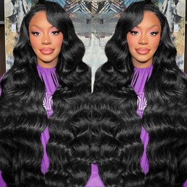 Pobokix Glueless Wigs Human Hair Pre Plucked Pre Cut 250 Density 7x6 Lace Front Wigs Body Wave Closure Wig For Women 100% Human Hair Natural Black Color 24inch