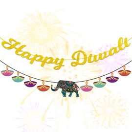 YIAJIA Happy Diwali Banner, Diwali Decorations Hanging, Indian Festival of Lights Party Decor, Hindu Diwali Greeting Party Supplies, Diwali Decor