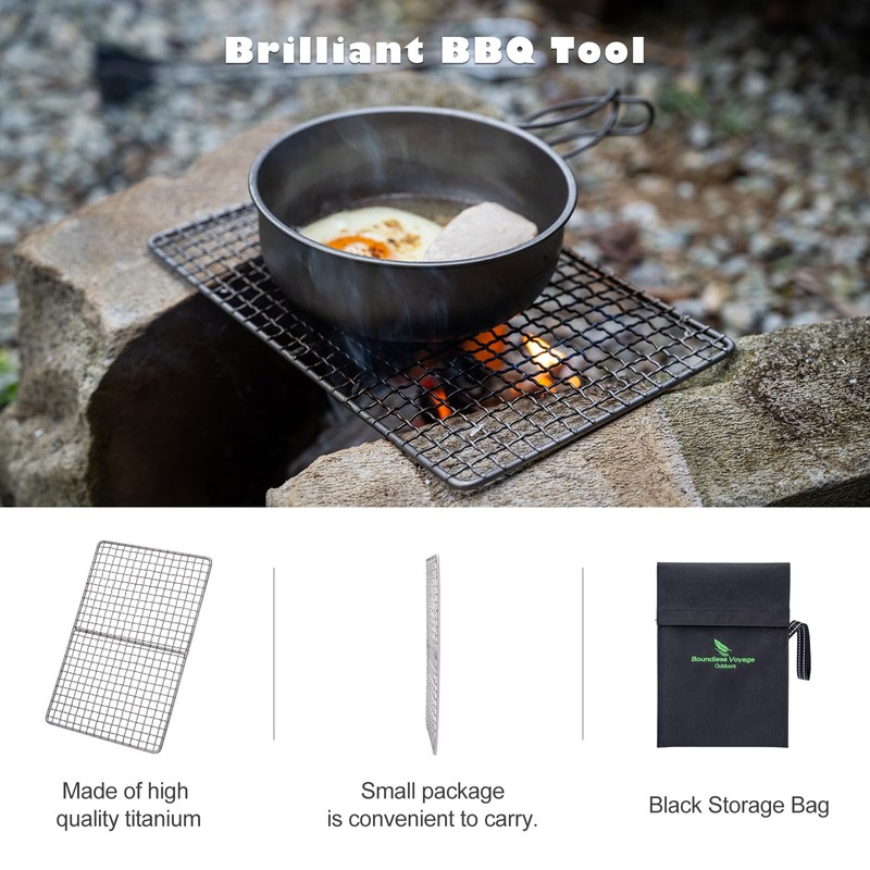 Boundless Voyage Grill Grate, Camp BBQ Roasting Grill Ultralight Titanium