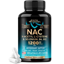 NAC Supplement | Selenium | B6 | B12 - Antioxidant, Immune Support - N Acetyl Cysteine 600 mg per Capsule, 1200 mg per Serving - Made in USA - Non-GMO, Gluten-Free, Vegan - 120 caps, 2 Month Supply