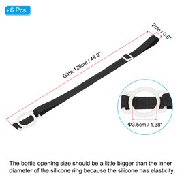 PATIKIL 3.5CM Water Bottle Lanyard, 6 Pcs Adjustable Holder Shoulder Strap with White Ring Buckle Carrier Clips for Hiking Walking Outdoor, Black