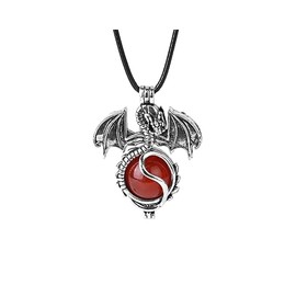 ZHEPIN Dainty Vintage Healing Energy Dragon Wrapped Round Ball Necklace Natural Crystal Gemstone Pendant Jewelry for Men Women