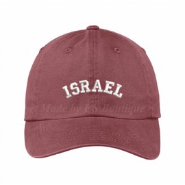 Israel Hat Jewish Hebrew Yisra'el Embroidered Baseball Dad Cap Maroon