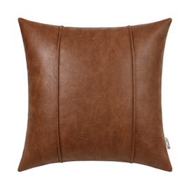 BRAWARM Brown Leather Throw Pillow Covers 16 X 16 Inches - Faux Leather Pillow Cover with Piping, Hand Stitched Leather Throw Pillow for Couch Sofa Bed Living Room Home Decorative