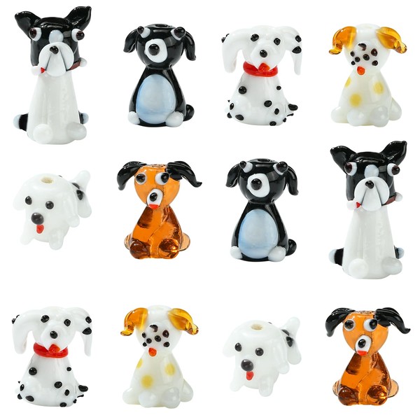 COGCHARGER 12 Pcs Handmade Bumpy Lampwork Beads Dog Animals Lampwork