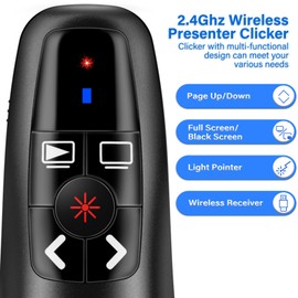 2-in-1 USB Type C Presentation Clicker, Clicker for PowerPoint Presentations, Rechargeable Wireless Presenter Remote, Pointer RF 2.4GHz USB PowerPoint Clicker Slide Advancer with Volume Control