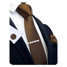 Gusleson Men's Wedding Solid Tie Sets Dark Brown Ties for Wedding Formal Necktie With Cufflinks and Tie Clip (UK6101-22)
