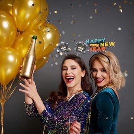 Dusenly 4pcs Happy New Year Headband Black Gold 2025 Tiara Hairband Photo Props for 2025 New Years Eve Party Supplies