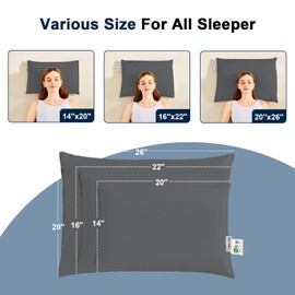 Organic Buckwheat Pillow for Sleeping with Dual-Layer Pillowcase and Extra Tartary Buckwheat Hulls, Adjust Height and Firmness, Neck Support Pillow for Back and Side Sleepers 20"x26", Dark Grey