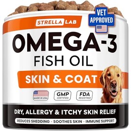 STRELLALAB Aceite de pescado Omega 3 golosinas para perros - Alivio de alergias y picazón - Suplemento para piel y pelaje - Salud de las articulacione
