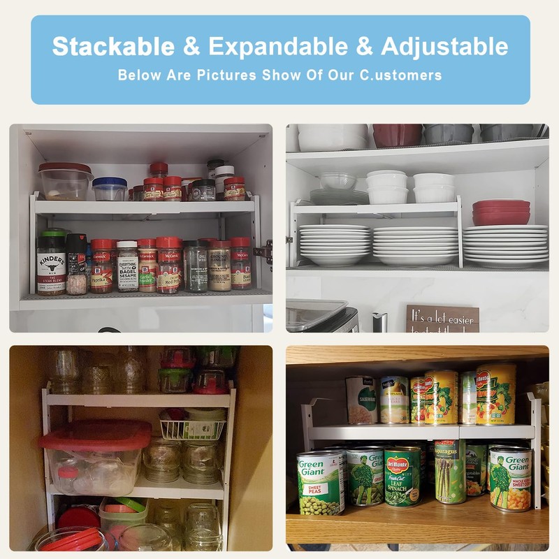 2 Pack Kitchen Cabinet Organizer Shelf, Stackable Expandable Shelves Organizers