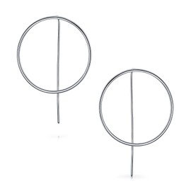 Delicate Minimalist Geometric Thin Round Open Circle Modern Hoop Threader Earrings For Women For Teen .925 Sterling Silver