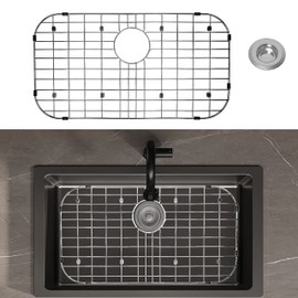 Kitchen Sink Grid 26" x 14", LOCVCDA Sink Protectors for Kitchen Sink with Rear Drain, Sink Bottom Grid, Stainless Steel Sink Protector, Sink Grate for Bottom of Kitchen Sink (26" x 14" - Rear Drain)