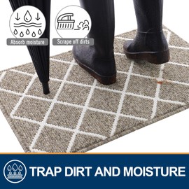 Finchitty Indoor Door Mat, Non-Slip Absorbent Resist Dirt Entrance Mat, Washable Mats for Entryway, Low-Profile Inside Floor Doormat, 40" x 32", Khaki