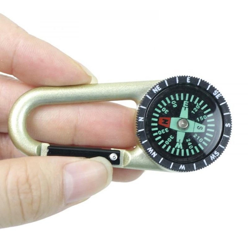 Carabiner Compass Outdoor Adventure Tools, Small Pocket-Sized Waterproof Gear, Mini