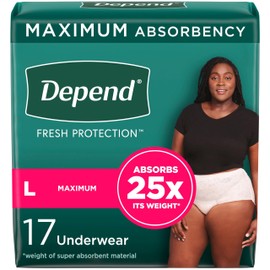Depend Depend Fresh Protection Adult Incontinence & Postpartum Bladder Leak Underwear for Women, Disposable, Maximum, Large, Blush, 17 Count, Packaging May Vary