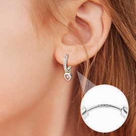 LOLIAS Silver Hoop Earrings Women with Heart Dangle Drop Lightweight 925 Sterling Silver Huggie Hoops with Removable CZ Heart Hypoallergenic Sleeper Earrings for Women Girls SIPW