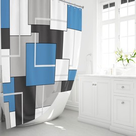 BTTN Blue Fabric Shower Curtain, Modern Geometric Neutral Cloth Shower Curtain Set with Hook, Water Repellent, White Black Grey Decorative Ployester Shower Curtain for Bathroom, 72x72, Moonlight Blue
