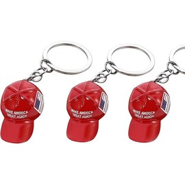 3 set Red Hat Metal Keychain,2024 Baseball Cap Keychain,Metal Key Chain Keychain Ring with USA Flag,Flag Hat Metal Key Chain