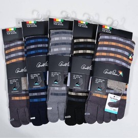 Comfortable Men's Mid-Calf Spandex Toe Socks with Checkered Pattern 5 Pairs Assorted Colors 26cm