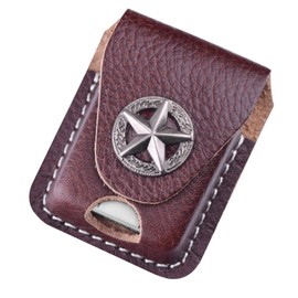 Funda de piel con tapa abatible hecha a mano para encendedor con trabilla para cinturón (retro-café)