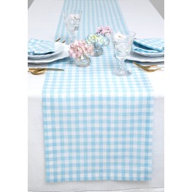 Solino Home Gingham Check Linen Table Runner – 14 x 60 Inch Blue Bell – 100% Pure Linen Fabric Plaid Table Runner – Machine Washable and Handcrafted from European Flax