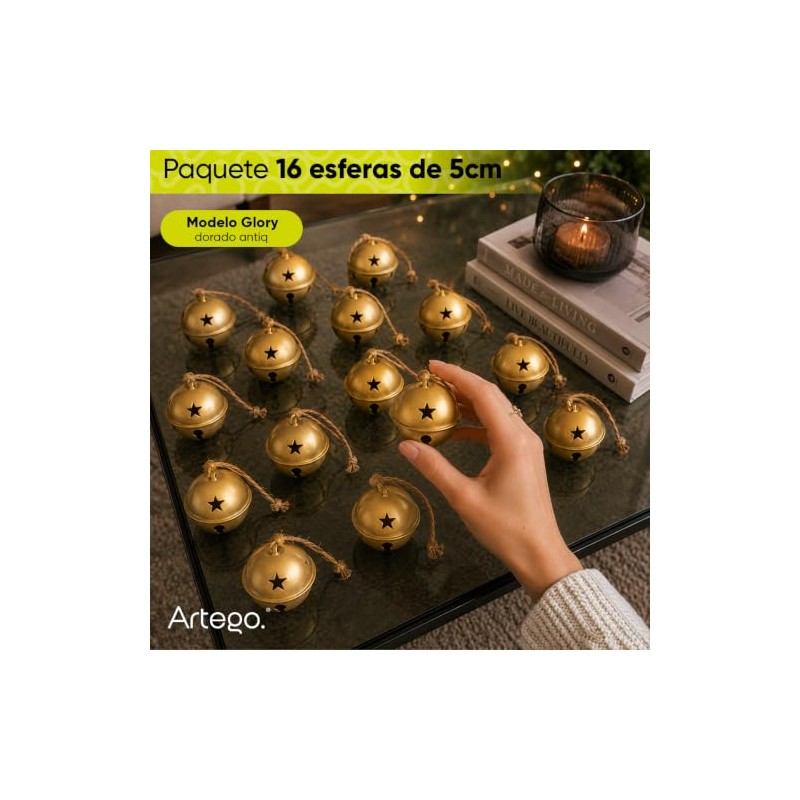 Artego Cascabeles navideños esferas Set de 16 cascabeles 5cm diámetro