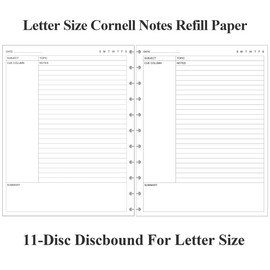 Letter Size Cornell Notes Filler Paper - 11 TUL Disc Cornell Notes Loose Leaf Paper, 50Sheets / 100Pages, 8.5'' x 11''