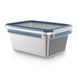 Emsa N11506 Clip & Close Stainless Steel Food Storage Container, Rectangular, Capacity: 2.0 L, Sustainable, Lightweight Stainless Steel, Leak-Proof, Frost-Proof, Dishwasher-Safe, Oven-Safe, Stainless Steel, Blue