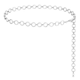 FIORETTO Chain Belt for Women Metal Waist Belts Fashion Link Belts for Dress Double O Ring Silver Length 39in