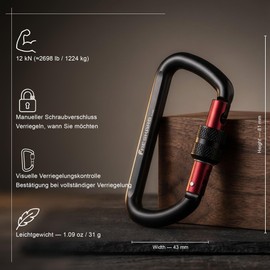 FresKaro Carabiner Screw Cap, Black, Screw Carabiner, Hammock, Aluminium Carabiner, 12 kN-1224 kg, Aluminium, Ultralight, Durable, for Keys, Dog Lead, Pack of 2