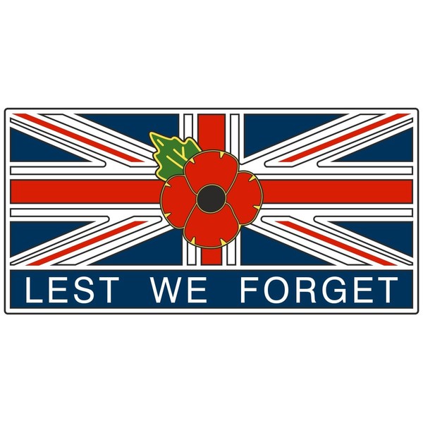 Poppy Car Window Sticker with Union Jack Lest We Forget