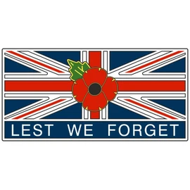 Poppy Car Window Sticker with Union Jack Lest We Forget - in Support of The Veterans Lifeline Charity