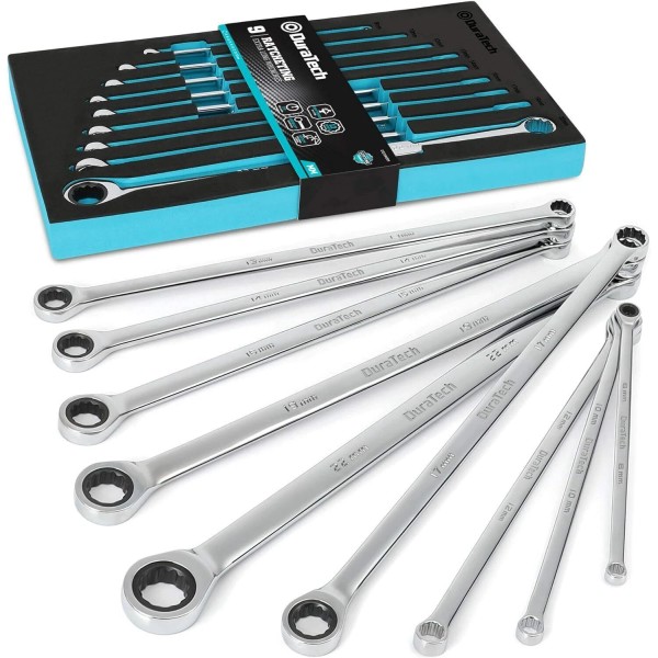 Extra Long Ratcheting Wrench Set Metric CR-V Steel with EVA