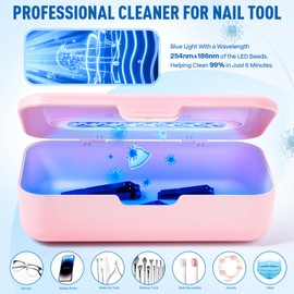 Portable Recharging Nail Tool Cleaner Box With Blue Light, Pink