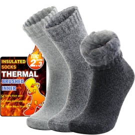 Welwoos Heated Thermal Socks for Women Winter Warm Ski Thick Boot Insulated Gift Socks Stocking Fillers for Women 3 Pairs (Grey & Black A,L)