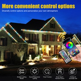 150 FT Permanent Outdoor Lights, Waterproof 2-in-1 Eaves & Ground Stakes LED String Lights with App/Remote Control for House, Garden– Smart Color-Changing Lighting for Halloween Christmas Decorations