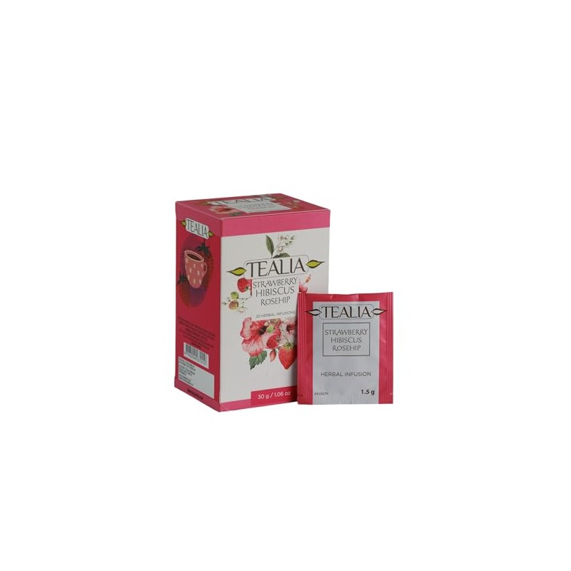 Tealia Strawberry Hibiscus Rosehip Tea – Caffeine-Free Herbal Tea, Regular