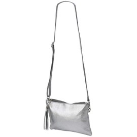 SH Leder Real Leather Shoulder Bag, Clutch Bag, Small Evening Bag, 22 x 15 cm, Anny, G248 - Silver -