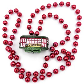 New Orleans Street Car Red Mardi Gras Bead Necklace
