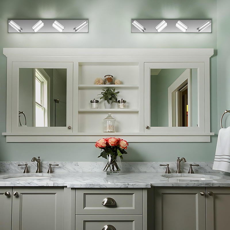 JZEKVN Modern LED Bathroom Lights Fixtures(4-Light),Stainless Steel Chrome Acrylic Wall