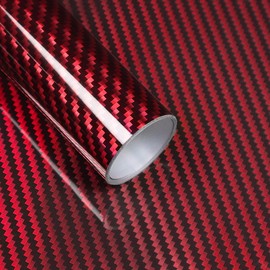 Lypumso 2D Holographic Carbon Fiber Vinyl Wrap, High Gloss Red Chrome Wrapping Film with Air Release Technology Auto Car Sticker Decal Sheet, Self Adhesive DIY Paint Replacement Wrap Roll 1ft x 5ft