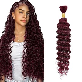 WuvuSnm Human Hair Braiding Deep Wave Boho Braids Bulk Hair Weave Natural Extensions No Weft Burgundy Color 1 Braid Per Pack Total 50 g for Women 50 Zoll