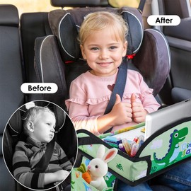 UTOLOVE Kids Travel Tray, Kids Travel Trays for Car Seat, Road Trip Essentials for Toddler, Carseat Lap Tray with Dry Erase Board & Storage Organizer for Road Trip Activities for Kid, Green